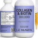 Collagène liquide pour les femmes, 300 000mcg Biotine liquide et collagène suppléments gouttes pour cheveux, croissance des ongles Glowing Peau - 60ml