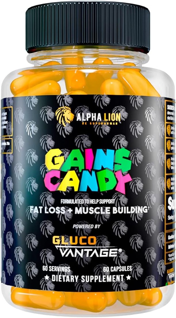 ALPHA LION Gains Candy, Supplement Pills That Support Weight Loss, Muscle Building, Decrease Body Fat, Upgrade Energy & Workout Performance, 60 Capsules (DHB Berberine-GlucoVantage®)