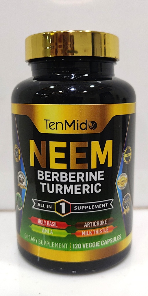 Supplément Neem Leaf - Formule 8in1 - Combiner avec Berberine, Turmeric, Saint Basilic, Amla, Artichaut, Thistle de lait et poivre noir - Soutien immunitaire - 120 capsules pour 4 mois d'approvisionnement