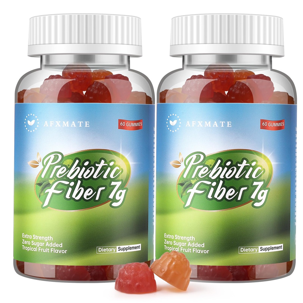 Supplément de fibre AFXMATE Gommies pour adulte, 7 g sans sucre de fibre Vegan et sans gluten - santé digestive, soutien à la régularité 120 Compte