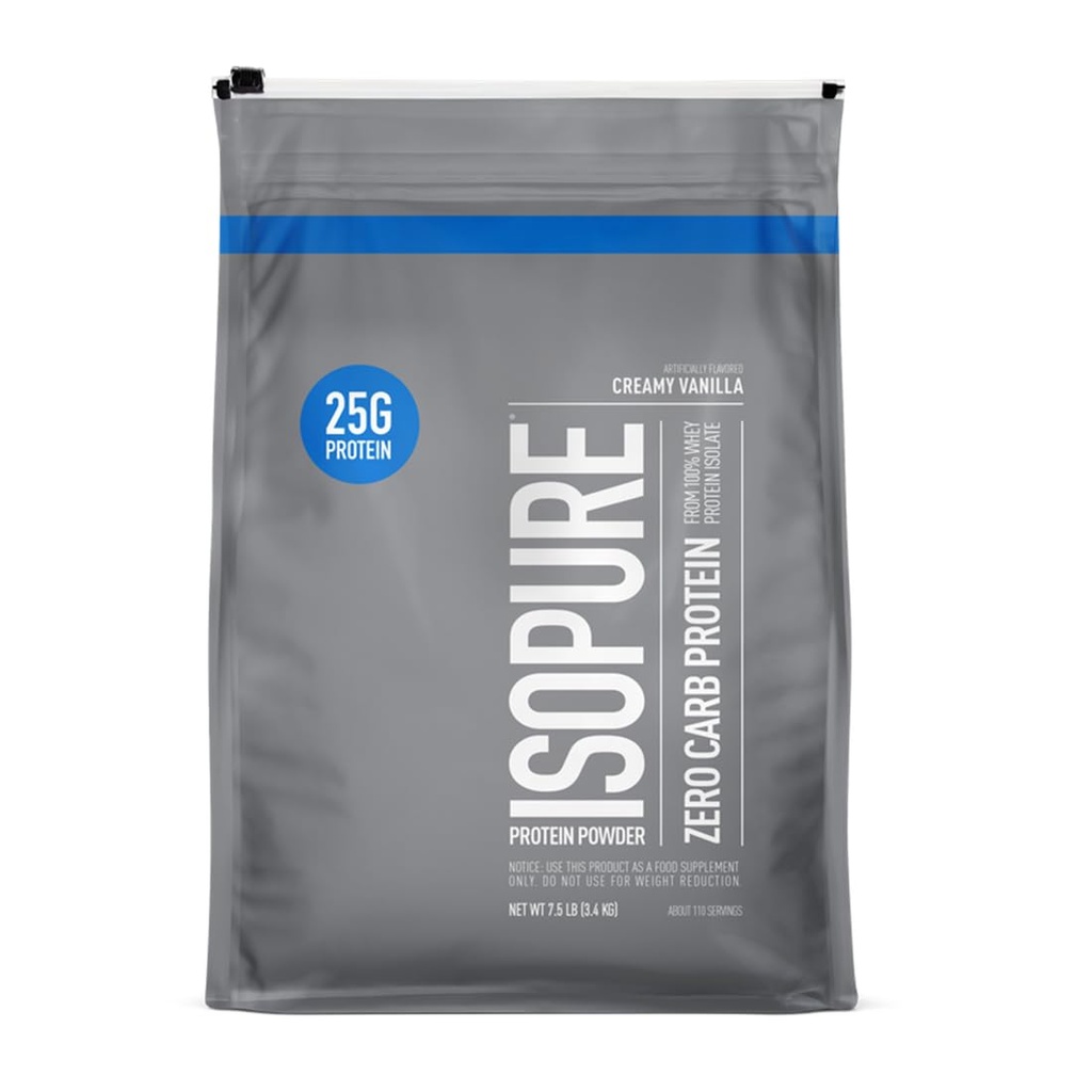 Isopure Zero Carb 100% Pure Whey Isolate Protein Powder, Gluten Free, With Vitamins, Creamy Vanilla, 25g Protein Per Serving, 7.5 Lbs, 110 Servings (Packaging May Vary)