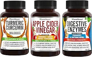 FarmHaven Curcumine curcuma avec Pepper noir BioPerine + enzymes digestives avec 18 probiotiques + vinaigre de cidre de pomme avec mère