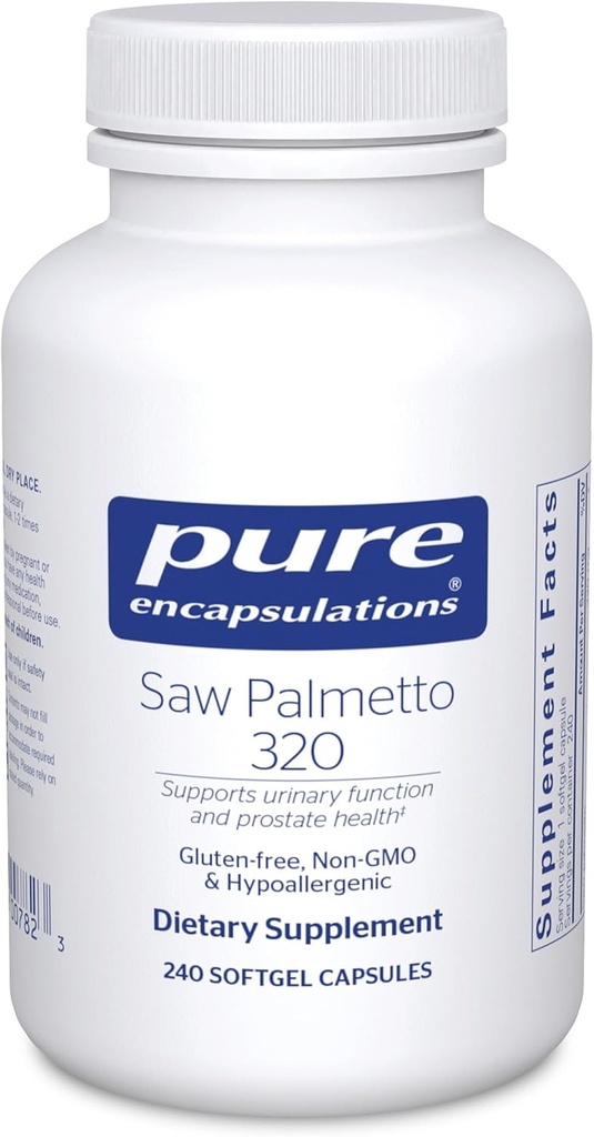 Encapsulations pures Saw Palmetto 320 - Acides gras et autres nutriments essentiels pour soutenir le métabolisme et la fonction urinaire - avec extrait de Saw Palmetto - 240 Capsules Softgel