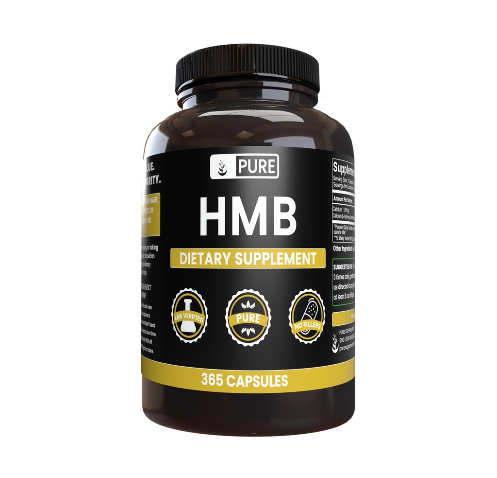 Ingrédients originaux purs HMB (365 Capsules) Pas de remplissage de magnésium ou de riz, toujours pur, vérifié en laboratoire