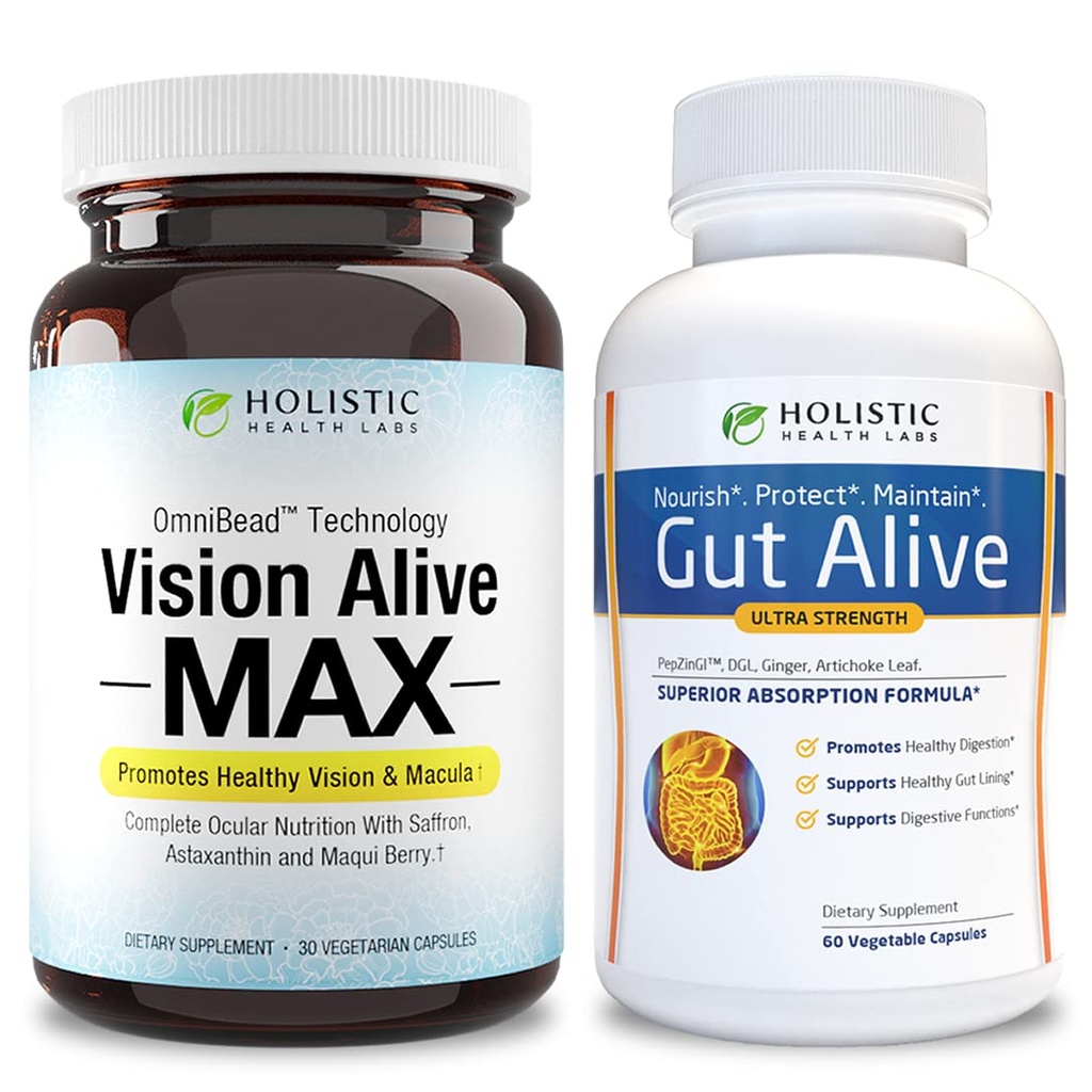 Bright Eyes and Healthy Gut Bundle.Lutemax® 2020, Bilberry, Blueberries, c3g de Currant Noir, Maqui Berry, Safran, Astaxanthin.