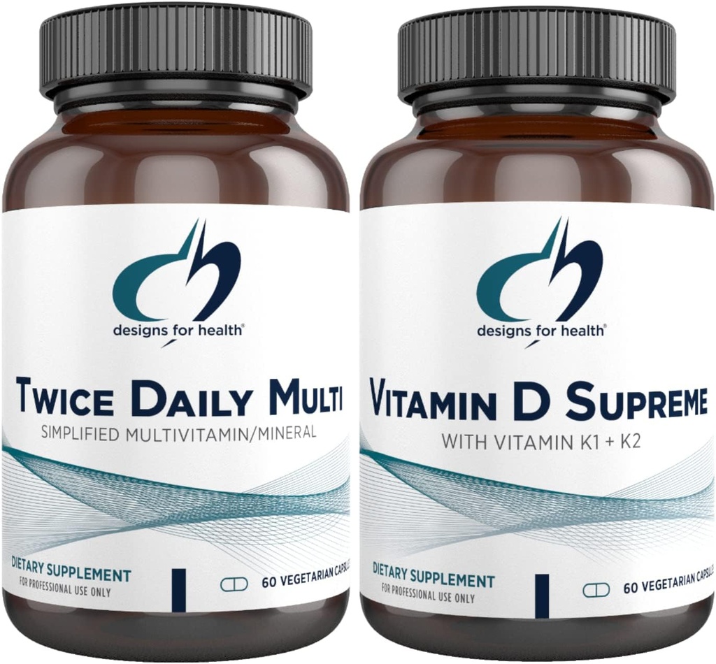 Conceptions pour la santé Multivitamine + supplément de vitamine D/K - Deux fois par jour Multi (60 capsules) avec la vitamine D Suprême (60 capsules) 5000 UI Vitamine D3