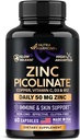 Picolinate de zinc 50mg - Supplément de zinc avec Cuivre, Vitamine D3 & B12 - Stomach Friendly Release - Soutien immunitaire et santé de la peau - Haute absorption avec BioPerine et Vitamine C - 60 Capsules