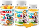 Omega-3 Gommies DHA et vitamines C Gommies pour enfants et adultes – Soutien immunitaire, faible sucre, sans gélatine, végétarien, vitamines à croquer pour les tout-petits