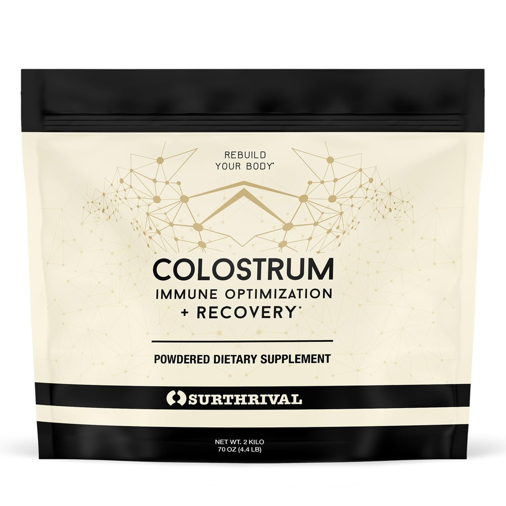 Surthrival: Poudre de colostrum (2 kilos, 4,4 lbs), Immune Optimisation et récupération, Supplément alimentaire en poudre, Gut Health, Immune Support, Keto Friendly