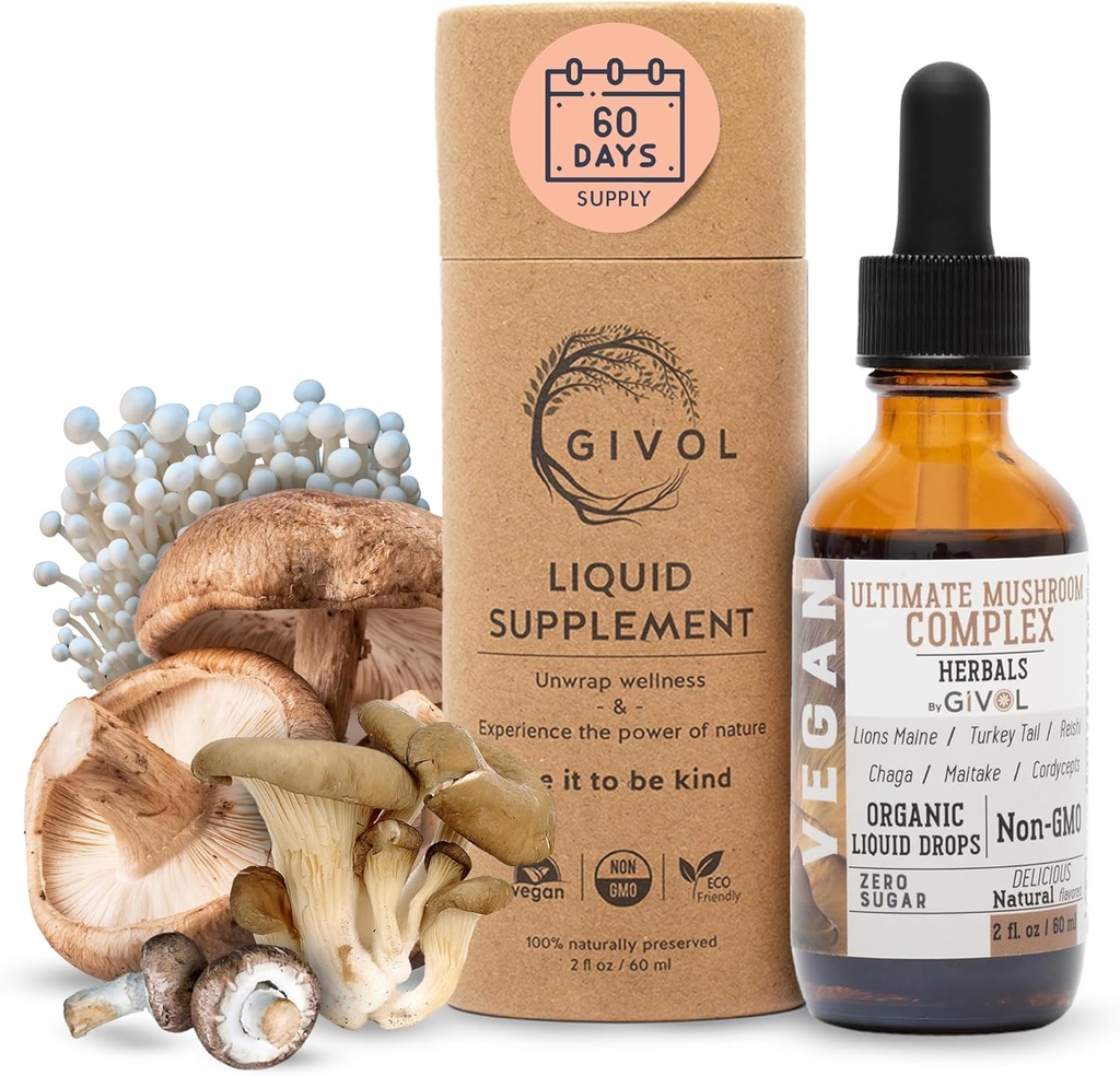Ultime complexe de champignons immune gouttes liquides: mélange à base de plantes dynamiques pour améliorer les performances et l'énergie, la Mane de lion frais, Reishi, extraits de Chaga, vitamines, 60 jours d'approvisionnement