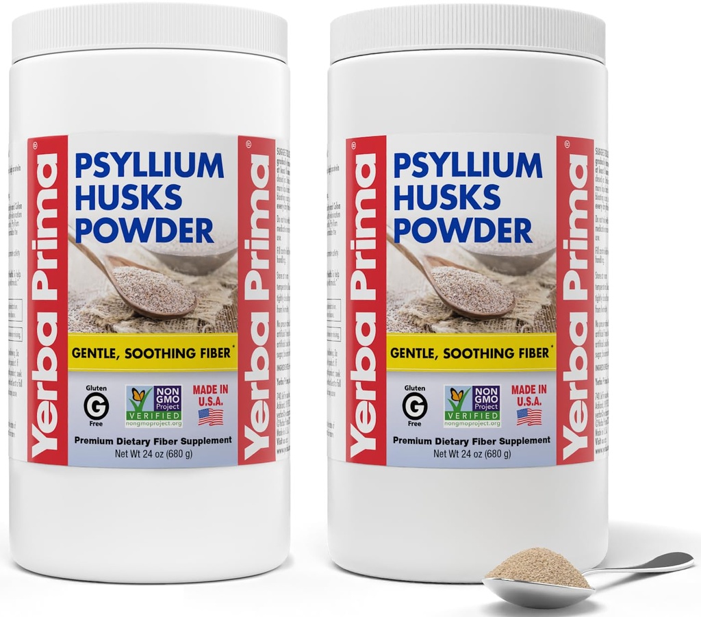 Poudre de Psyllium Prima Yerba - 24 oz (paquet de 2) - Non aromatisé - Fine terre - Supplément de fibre naturelle avec fibre soluble et insoluble
