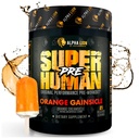 ALPHA LION Poudre pré-entraînement surhumaine, Beta Alanine, L-Taurine et caféine Tri-Source pour l'énergie soutenue et focale, oxyde nitrique et citrulline pour pompe (21 portions, gaine orange)