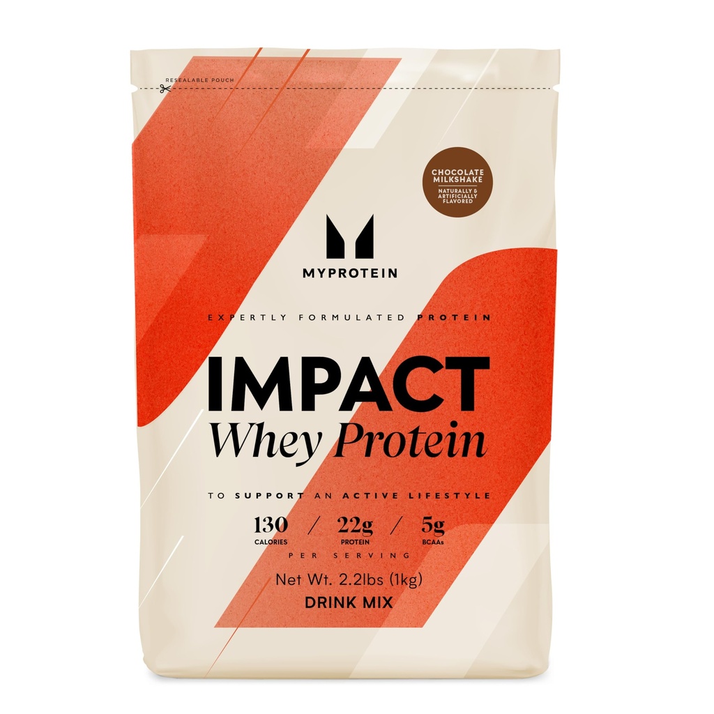 Myprotéine Impact Poudre de protéines de lactosérum, 2,2 Lb (30 portions) Chocolat milkshake, 22g Protéines et 5g BCAA Par portion, Secoue de protéines pour une performance supérieure, force musculaire et récupération, sans gluten
