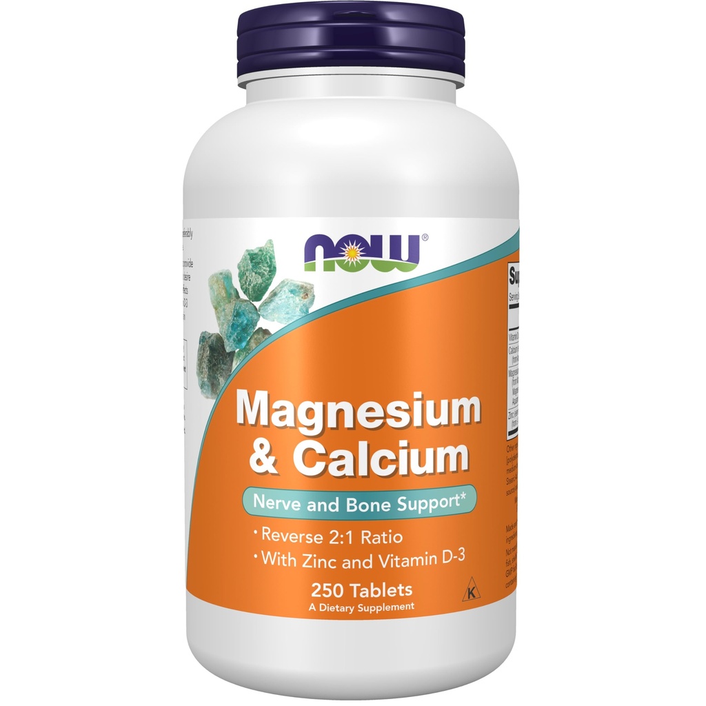 MAINTENANT Aliments suppléments, magnésium et calcium, avec zinc et vitamine D-3, Nerve et os support*, 250 comprimés