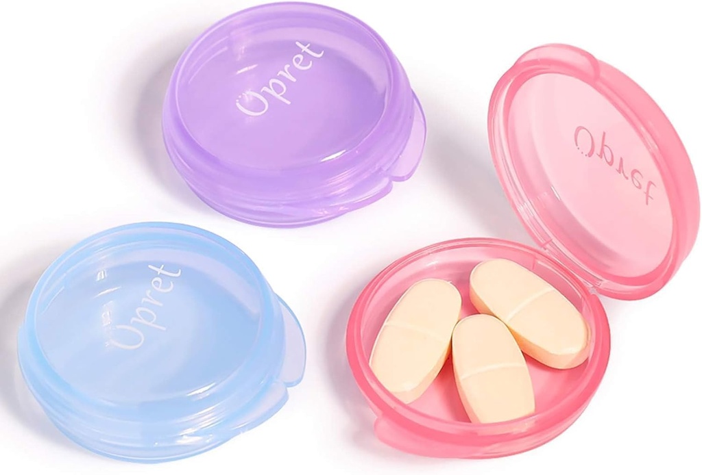 Boîte à pilules Opret Small Pill (3 Pcs), étui à pilules mignon Portable pour mallette de poche Pilules de voyage Boîte à pilules de stockage de médicaments Étui d'oreille (Rose&Blue&Purple)