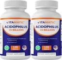 Vitamatic 2 Packs Acidophilus Probiotic - 10 Million CFU - 120 Comprimés - 5X Potence - Supplément probiotique quotidien, soutient la santé digestive (Total 240 Comprimés)