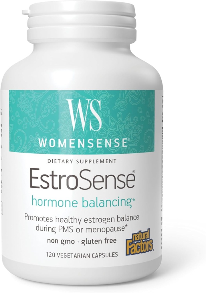 Facteurs naturels WomenSense EstroSense - Supplément de soutien à l'équilibre hormonal quotidien - Soutient une menstruation et une ménopause saines - Supplément naturel non-OGM - 120 capsules végétariennes (60 portions)