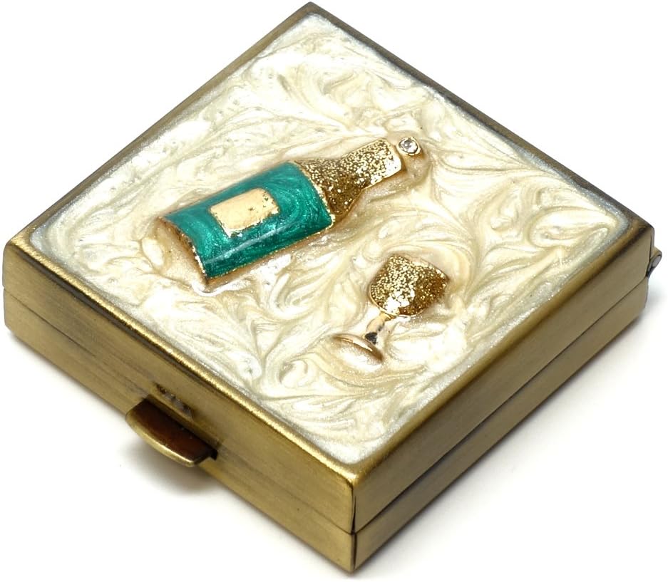 9328 Square Petite Pill Box Organisateur Crème Blanc Brass Femmes Travel Pill Case Purse Pocket Conteneur de poche quotidien Portable Médecine Vitamine Box Supplément Médicament Mini Stockage