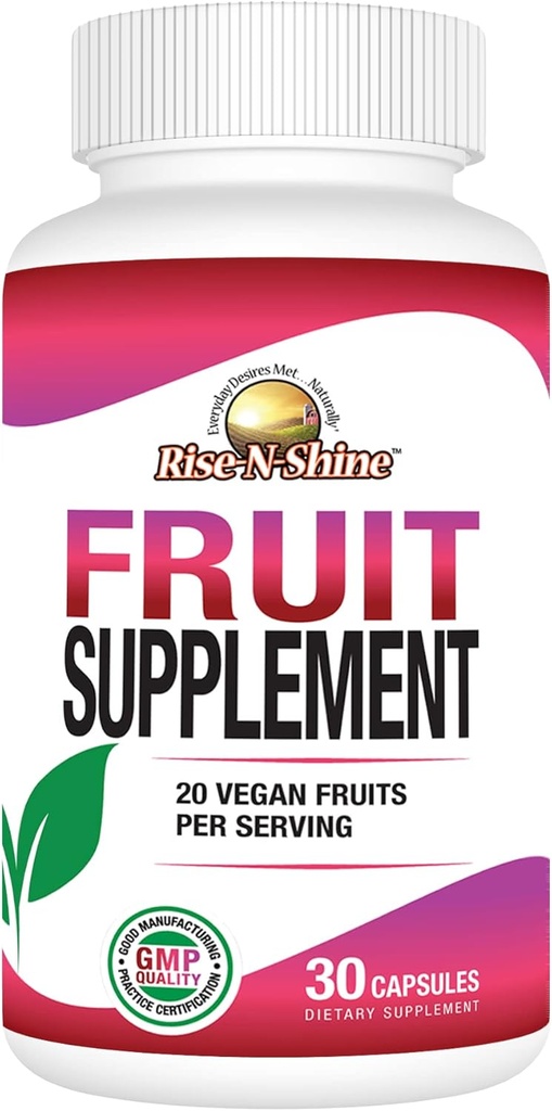 Supplément de fruits Rise-N-Shine avec 20 mélanges de fruits - Vitamines énergétiques pour les femmes et les hommes 30 jours (30 capsules)