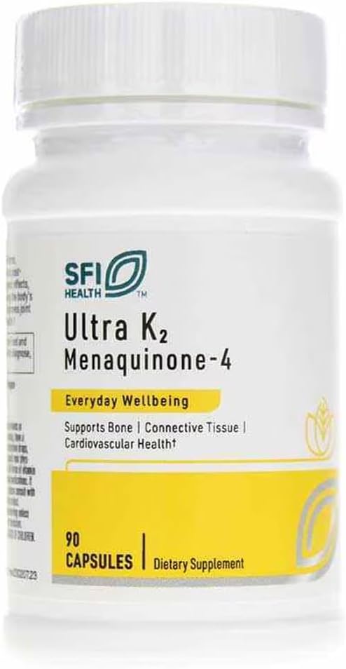 Klaire Labs SFI Health Ultra K2 Menaquinone - 4 - Supplément de vitamine K2 avec 15 mg de vitamine K2 MK4 par gélule - Soutien à la santé osseuse et cardiovasculaire - Vitamine K hypoallergénique et végétalienne (90 capsules)