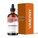 Vimergy USDA extrait liquide d'Ashwagandha biologique, 57 portions – gouttes supplémentaires de stress – Adaptogène - soutient la fonction cognitive – soutien du sommeil – sans alcool, non-OGM, végétalien et paléofriendly (115 ml)