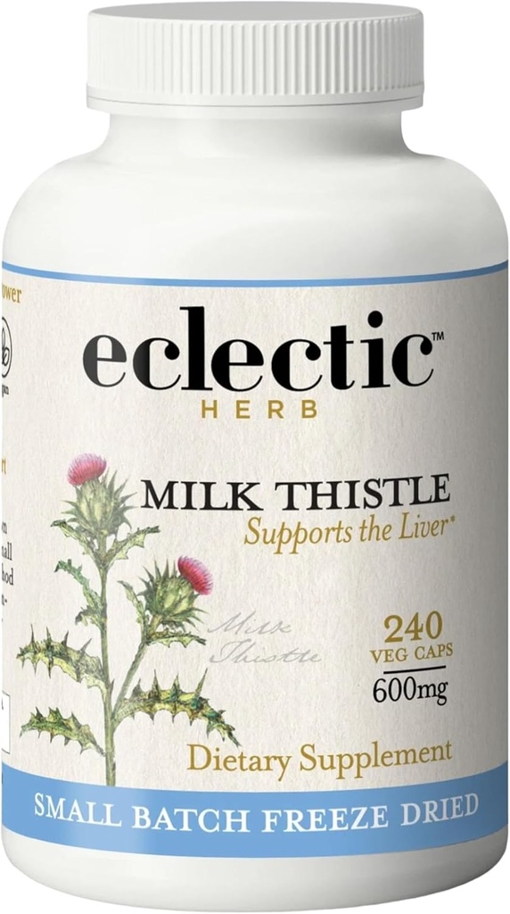 Herbe éclectique - Gel Premium Capsules de chardon séché au lait , supplément alimentaire , Détox, nettoyage + entretien , naturel , non-OGM , végétalien (240 CT , 600 mg)