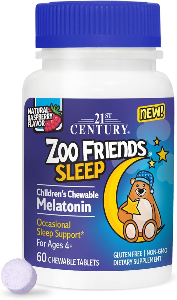 21st Century Zoo Amis Sleep Chewable Melatonin, Raspberry Flavor, 60 Comte