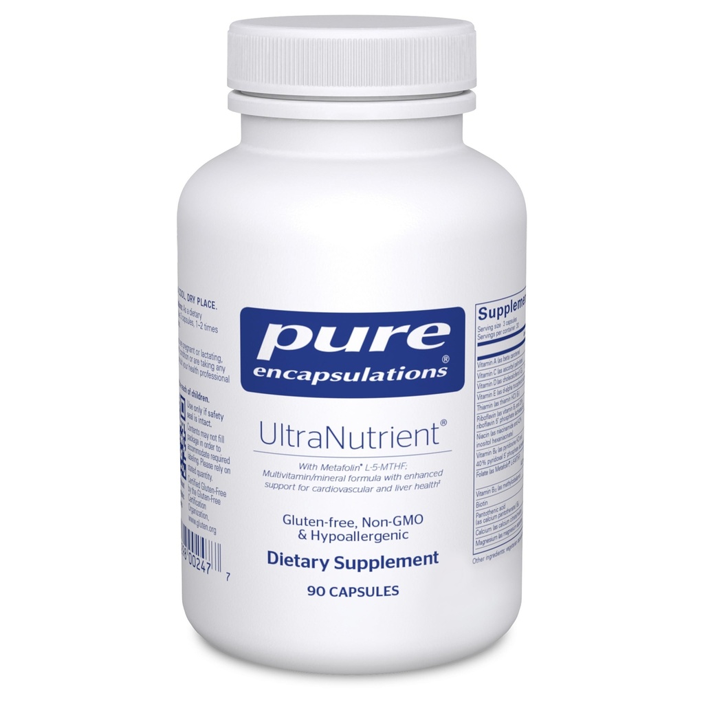 Encapsulations pures UltraNutrient - Minéraux et multivitamines - Soutient la santé du foie et du cœur* - Supplément pour antioxydants - avec vitamine C, CoQ10 et plus - Sans gluten - 90 capsules