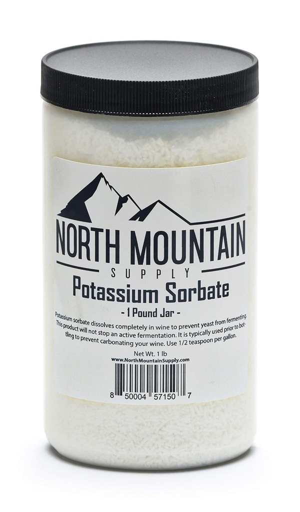 North Mountain Supply Food Grade Potassium Sorbate Stabilisant pour le vin, la brasserie et la préservation des aliments – 1 livre Jar