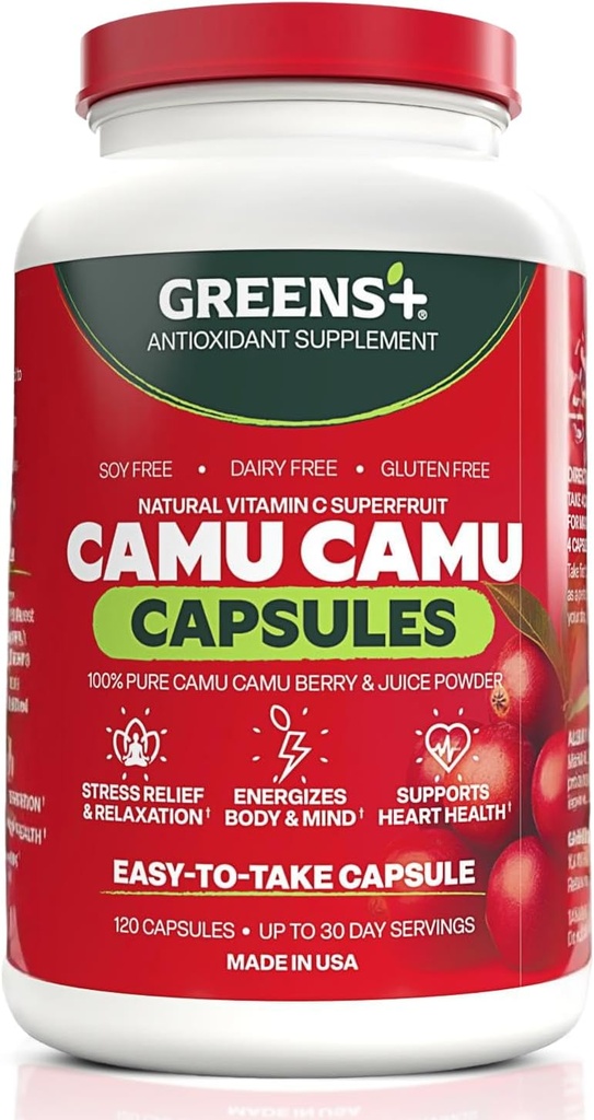 Greens+ SuperFruit Supplement,   Camu Berry with Vitamins & Minerals, High ORAC Antioxidants, 400mg Natural Vitamin C, 120 Veggie Capsules