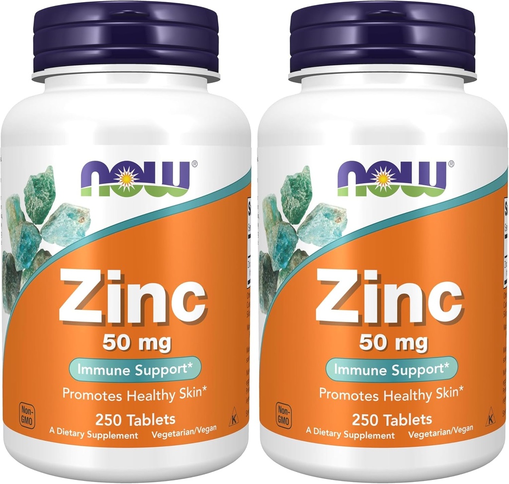 MAINTENANT Suppléments, zinc (gluconate de zinc) 50 mg, soutient les fonctions enzymatiques*, support immunitaire*, 250 comprimés (paquet de 2)