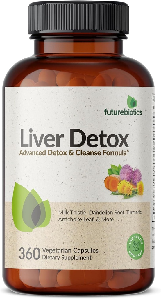 Futurebiotics Détox hépatique La formule avancée de désintoxication et de nettoyage soutient la fonction saine du foie avec le chardon de lait, racine de dandelion, feuille d'artichaut curcuma, et plus, non-OGM, 360 capsules végétariennes