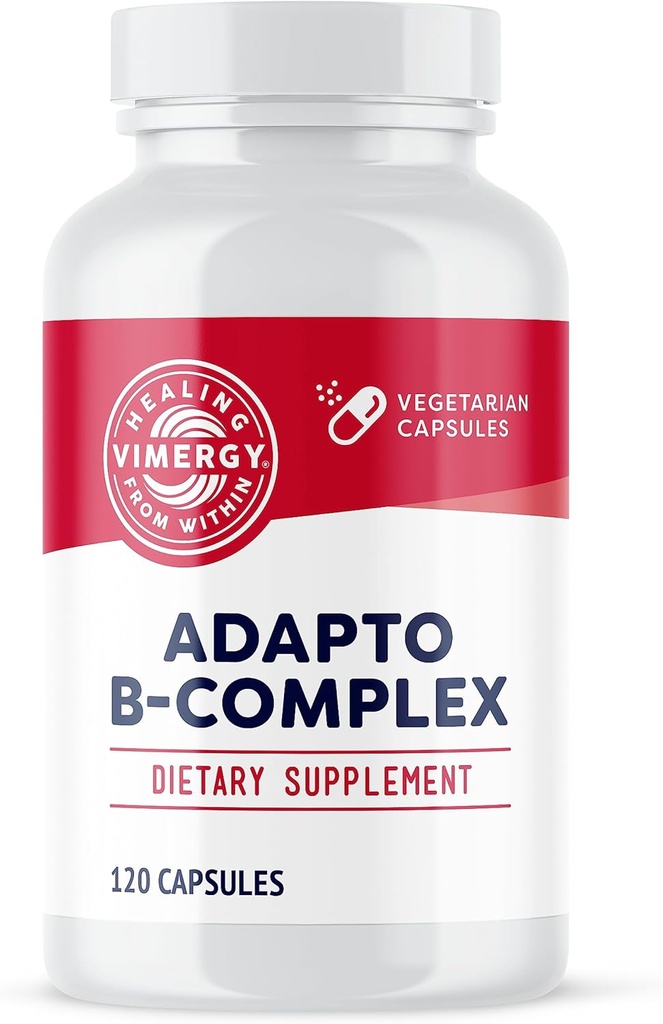 Complexe Vimergy Adapto B, 120 portions – Haute puissance avec 8 B de vitamines, Rhodiola et Berry Hawthorn – soutient l'énergie mentale, la cognition, l'humeur - Non-OGM, Kosher, Vegan, Paléo, Pas de gluten, Pas de soja