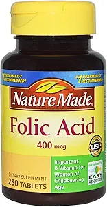 Nature faite acide folique 400 mcg (665 mcg DFE) comprimés, 250 Compte (paquet de 3)