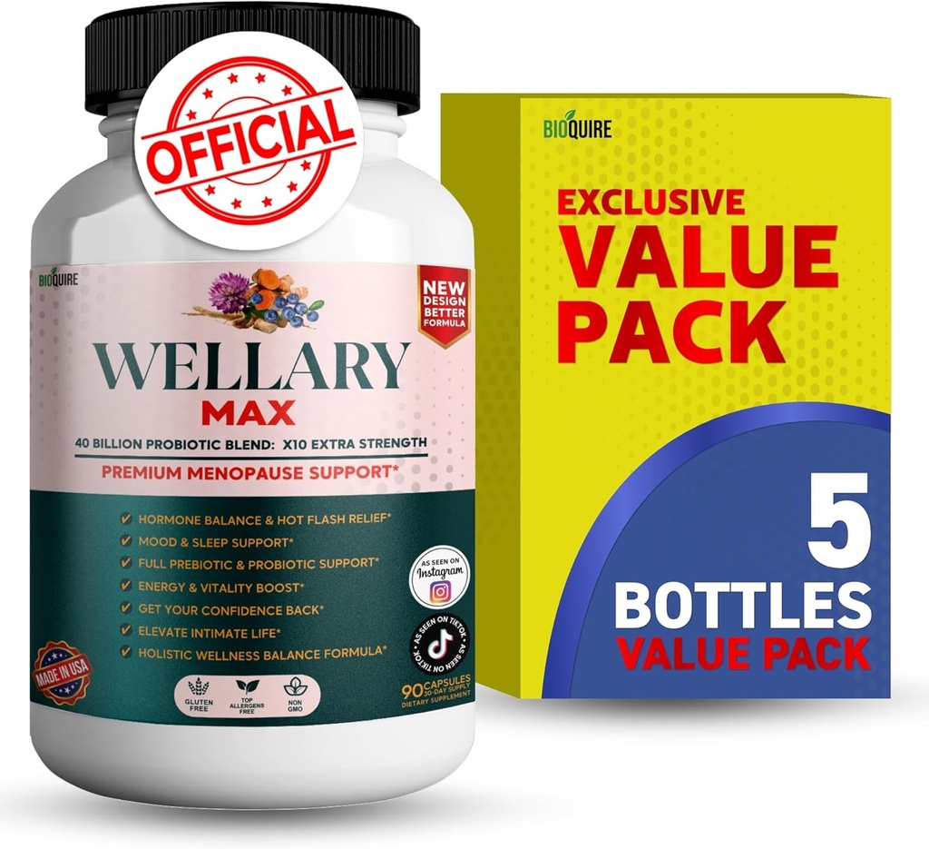 Wellary Max Ménopause Supplément de soutien, 40 milliards de CFU Probiotic Blend, 90 capsules (5)