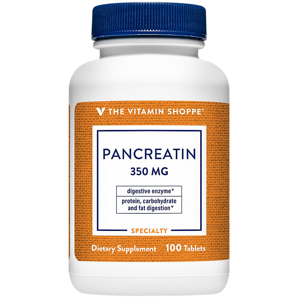 La vitamine Shoppe Pancreatin 500MG, supplément naturel enzymatique digestif, soutient la digestion des graisses, protéines, glucides (100 comprimés)