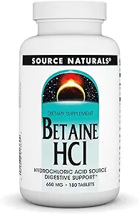 Source Naturals - Betaine HCl Hydrochloric Acid Source 650 mg. - 180 Tablets