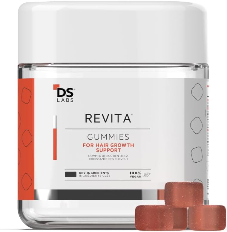 DS Labs Revita Vitamine Gommies - Support pour cheveux épais, plus complets, avec biotine, zinc, vitamine D, fer, magnésium et mélatonine, végétalien, sans gluten, sans gélatine, 60 gommes