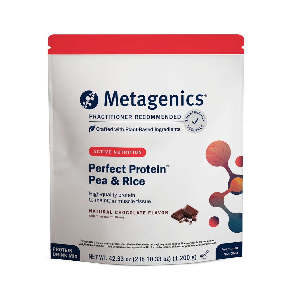 Métagène Pois et riz protéiniques parfaits - Poudre de protéines à base végétale avec 20g de protéines et 3,5g de BCAA - Soutient la croissance et la récupération musculaires - Non-OGM, sans gluten, sans lait - Chocolat - 30 portions