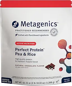 Metagenics Perfect Protein Pea & Rice - Plant-Based Protein Powder with 20g Protein & 3.5g BCAAs - Supports Muscle Growth & Recovery - Non-GMO, Gluten-Free, Dairy-Free - Chocolate - 30 Servings