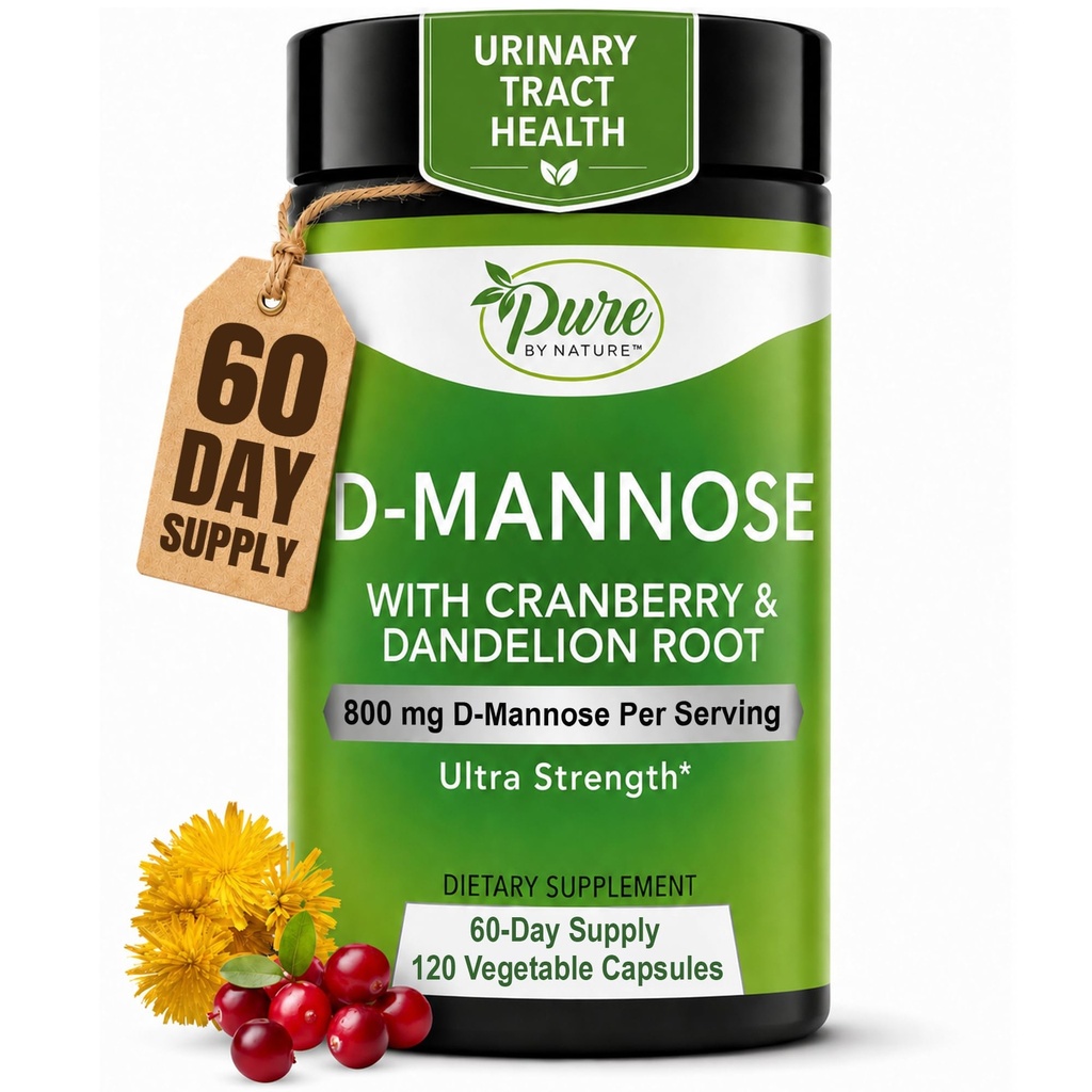 Pure par nature D-mannose avec canneberge et racine de dandelion, 120 comte