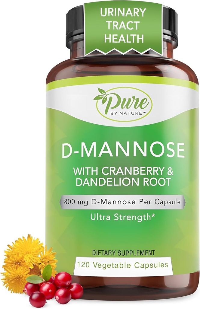 Pure par nature D-mannose avec canneberge et racine de dandelion, 120 comte