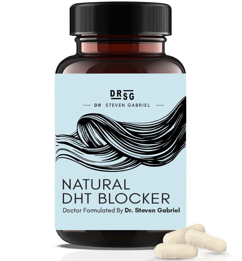 Dr Steven Gabriel Blocker DHT naturel pour les femmes et les hommes - Supplément de croissance des cheveux avec Saw Palmetto, Sting Nettle, Pygeum Bark, Capsules d'huile de graines de citrouille (60 capsules)