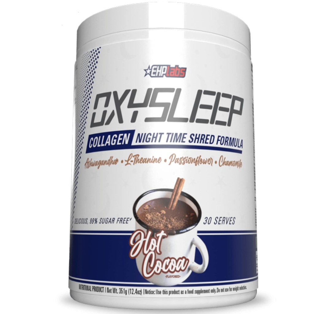 EHP Labs OxySleep Collagen Peptides Powder Night Time Shred - Promote le sommeil profond et l'éjection, la peau, les os et le soutien musculaire, le collagène bovin à pâturage, type I & III, 30 portions (Cocoa chaud)