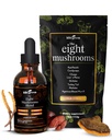 KIKI Green 8 champignons en poudre et extrait liquide - Complexe de complément de champignons pour Focus & Energy - Lion's Mane, Chaga, Cordyceps, Turkey Tail, Reishi, Shiitake, Maitake - 4 oz, 2 fl oz