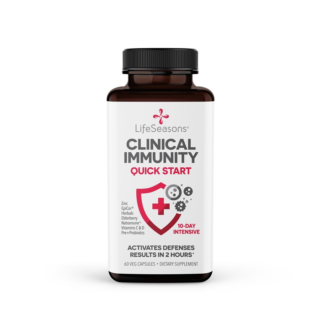 Immunité clinique - Quick-Start - Soutien du système immunitaire - Réponse rapide à l'immunité - Boosts Antibodies, B + T + NK Cellules, Neutrophiles & Macrophagens - Black Elderberry & Pre + Probiotiques - 60 Capsules