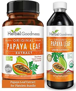 Extrait de la feuille de papaye pour plaquettes et enzymes de Papaya – 10X Capsules digestives et 15X Support de la plaquette liquide – Immune, Gut et santé digestive