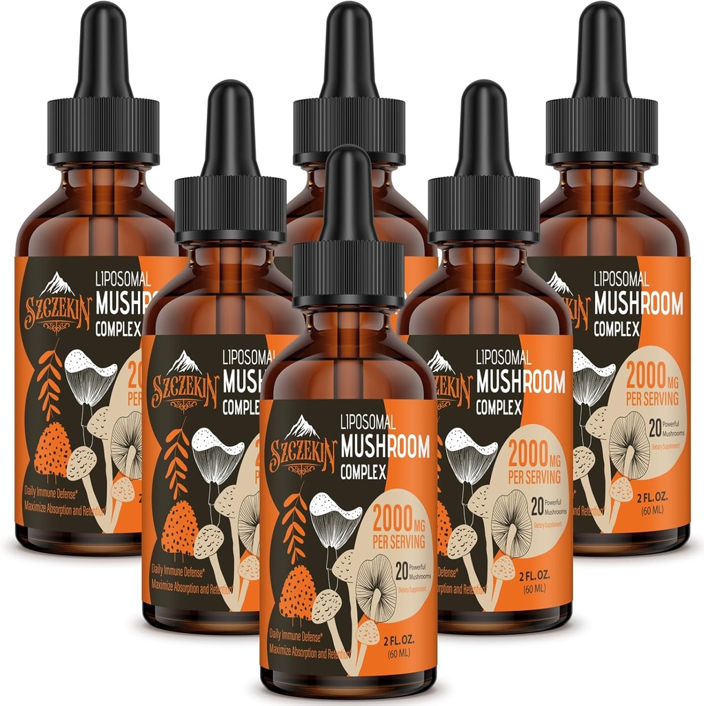 Drops complexes de champignons liposomiques 2000 MG - 20 extraits de champignons organiques - Formule liquide avancée pour l'immunité, la cognition et la mémoire - Supplément de la Mane des Lions, Reishi, Cordyceps, Chaga, 180 portions