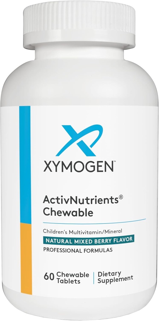 XYMOGEN Children's ActivNutrients Chewable - Multivitamines de baies mélangées pour enfants - Multiminéraux multivitamines pour le bien-être + soutien immunitaire - Minéraux chélatés + Vitamines B avec folate (60 comprimés)