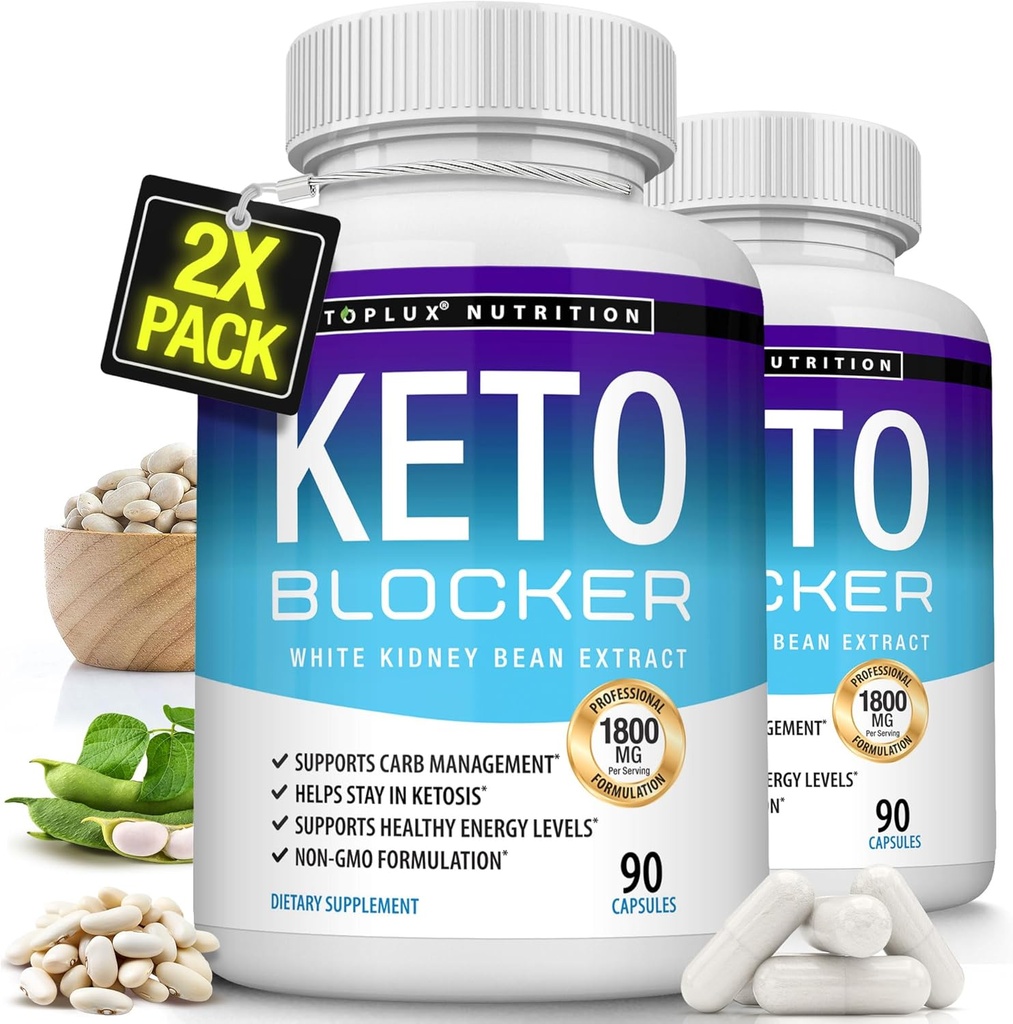 Toplux Keto Blocker Pills White Kidney Bean Extract - 1800 mg Ketose naturelle, soutenir le régime Keto, pour hommes femmes, 90 capsules, supplément